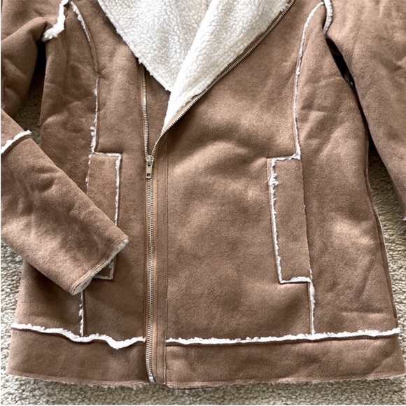 Tan Faux Suede Long Sleeve Moto Style Jacket - Picture 4 of 9